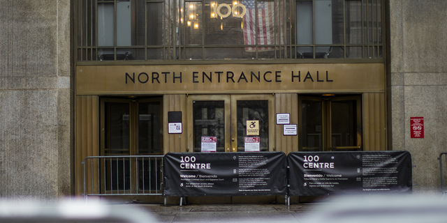 An entrance to the New York State Supreme Court building is closed during the outbreak of the COVID pandemic in New York on March 17, 2020.