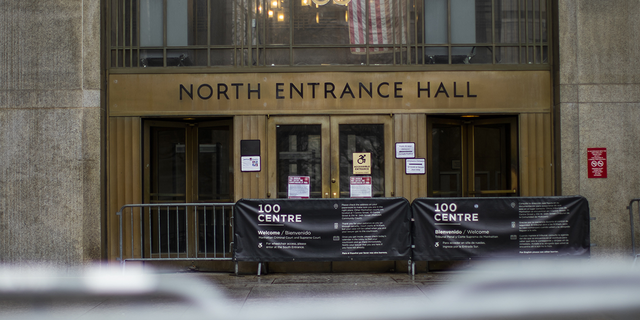 The entrance to the New York State Supreme Court building is closed during the COVID pandemic in New York on March 17, 2020.