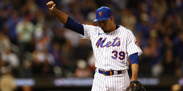 Mets' Edwin Diaz exits during the eighth inning against the San Diego Padres at Citi Field on Oct. 8, 2022, in New York City.