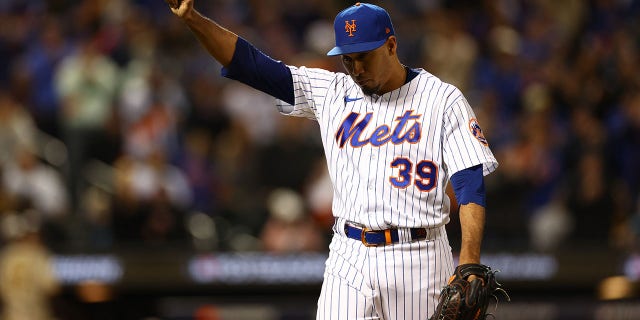 Mets' Edwin Diaz exits during the eighth inning against the San Diego Padres at Citi Field on Oct. 8, 2022, in New York City.