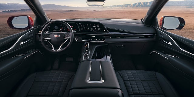 The cabin’s appointments build on the Escalade’s platinum trim interior.
