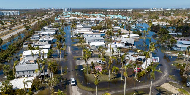 A winning Mega Millions ticket was purchased in Fort Myers, Florida, on Oct. 17, 2022. Pictured: A trailer park in Fort Myers, severely damaged by Hurricane Ian, is seen here on Oct. 1.