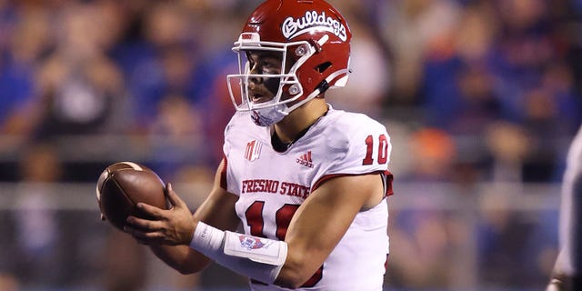 Fresno State quarterback Logan Fife in action against Boise State on Saturday, Oct. 8, 2022, at Albertsons Stadium in Boise, Idaho.