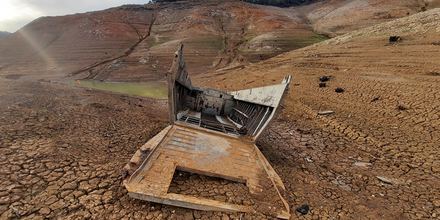 The "Ghost Boat," from World War II emerged from the receding waters of Shasta Lake in California.