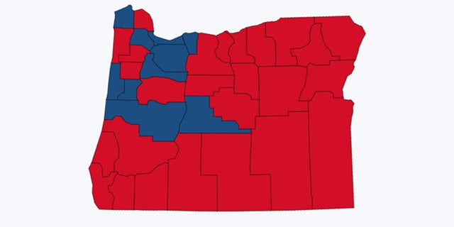 A voting map from the 2020 presidential election shows Eastern Oregon voted overwhelmingly for Donald Trump.