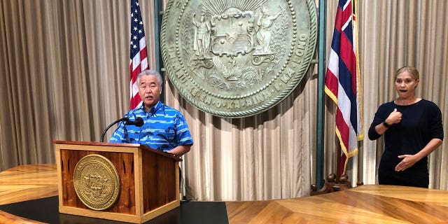 Gov. David Ige speaks at a news conference at the Hawaii State Capitol in Honolulu on Oct. 11, 022.