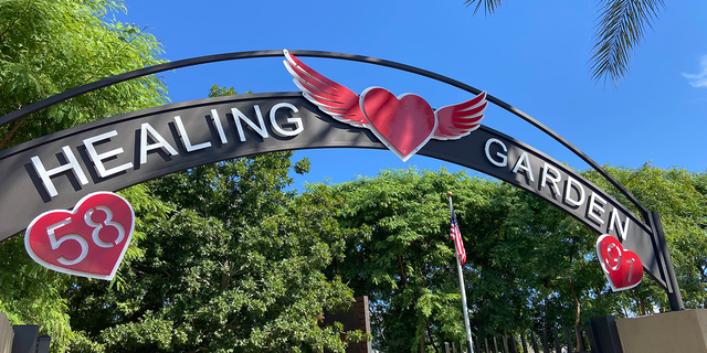 The Las Vegas Healing Garden is located on South Casino Boulevard. People bring flowers and gifts for the victims to this day.