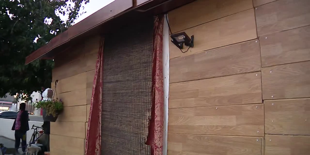 The front of a makeshift home on Los Angeles.