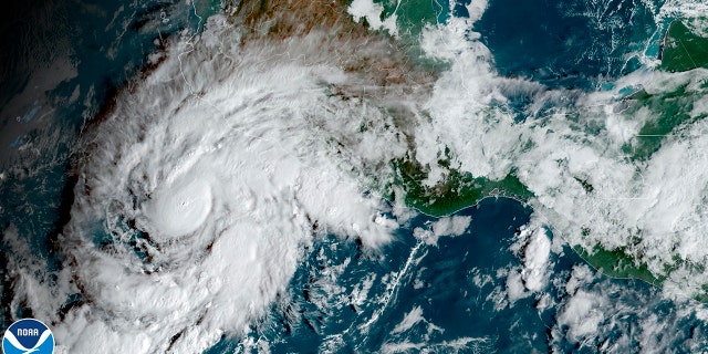 This satellite image, taken at 10am ET and provided by NOAA, shows tropical storm Roslyn approaching Mexico's Pacific coast on Friday, October 21, 2022. 