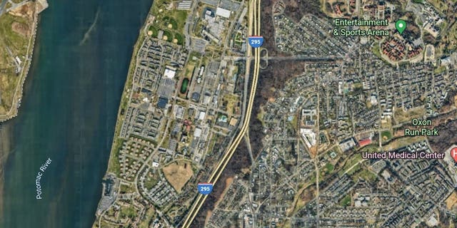 A Google Earth image shows an overview of Interstate 295 in Washington D.C. 