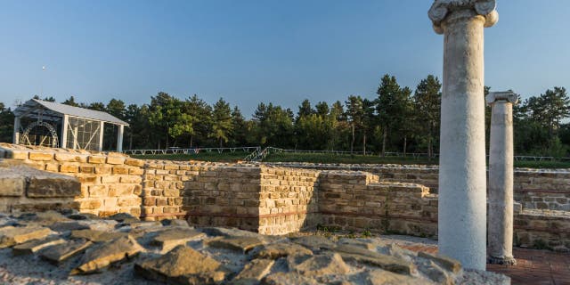 Walls and columns are still standing at the ancient Roman fortress Novae, which is located near the town of Svishtov (Bulgarian for "candle") in Bulgaria.