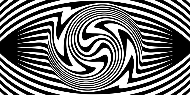 Black-and-white lines create swirling stripes in the shape of an eye — causing a distortion.