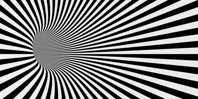 This black-and-white tunnel made of stripes offers a mind-bending visual experience.
