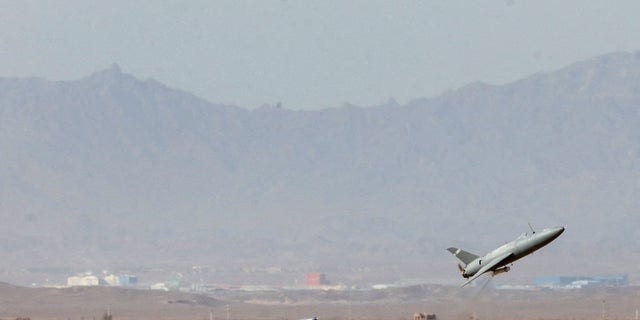A drone is launched during a military exercise at an undisclosed location in Iran, in this image taken on Aug. 25, 2022. 