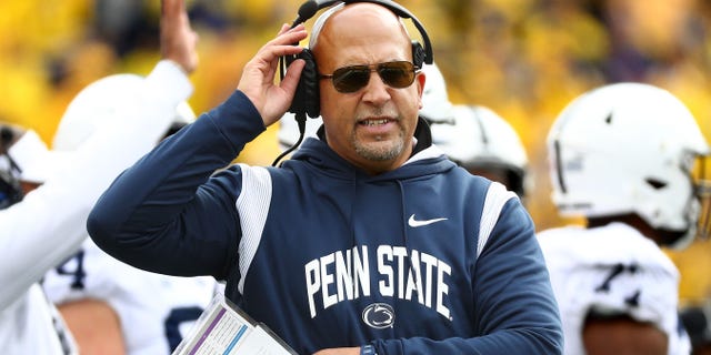 Head coach James Franklin of the Penn State Nittany Lions looks on during the second half of a game against the Michigan Wolverines at Michigan Stadium on October 15, 2022 in Ann Arbor, Michigan. 