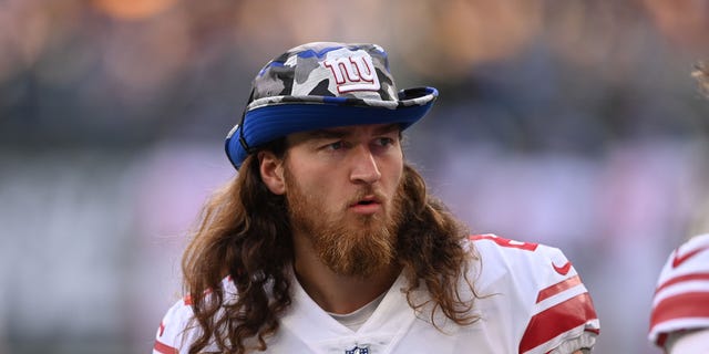 Jamie Gillan, punter of the New York Giants, during a game against the Green Bay Packers at Tottenham Hotspur Stadium Oct. 9, 2022, in London.