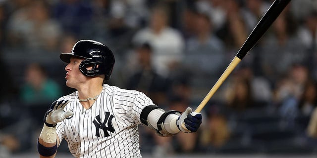 Josh Donaldson of the New York Yankees swings during the fifth inning against the Pittsburgh Pirates at Yankee Stadium on Sept. 21, 2022.