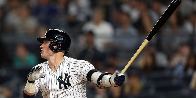 New York's Josh Donaldson swings during the fifth inning against the Pittsburgh Pirates at Yankee Stadium on Sept. 21, 2022.