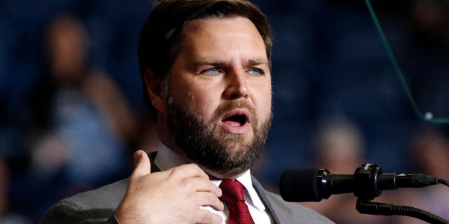 J.D. Vance, Ohio Republican at microphone