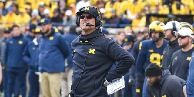 Jim Harbaugh on the sidelines against Penn State