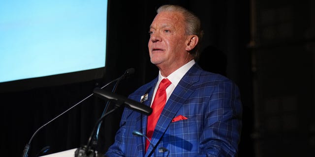 Jim Irsay speaks at 15th Annual HOPE luncheon seminar honoring Michael Phelps at The Plaza on Nov. 10, 2021 in New York City.