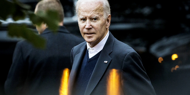 US President Joe Biden leaves the Holy Trinity Catholic Church before attending the Phoenix Awards Dinner on Saturday, October 1, 2022 in Washington, DC, USA.