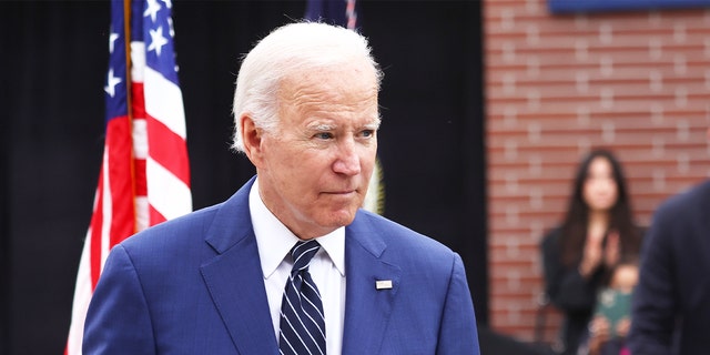 President Biden walks from the podium after delivering remarks on lowering costs for American families at Irvine Valley College in Orange County on Oct. 14, 2022 in Irvine, California. 