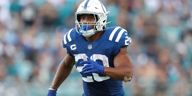 Jonathan Taylor of the Indianapolis Colts in action against the Jacksonville Jaguars at TIAA Bank Field on Sept. 18, 2022, in Jacksonville, Florida.