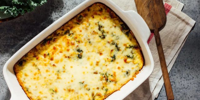 Kale and Bacon Hash Brown Casserole, prepared by Magnolia co-founder Joanna Gaines.