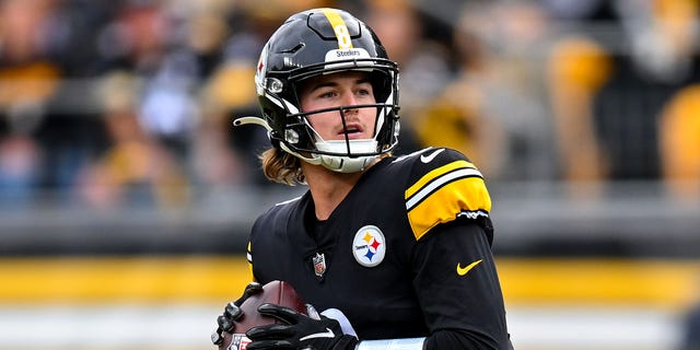 Kenny Pickett of the Pittsburgh Steelers drops back to pass during the third quarter against the New York Jets at Acrisure Stadium on Oct. 2, 2022, in Pittsburgh.