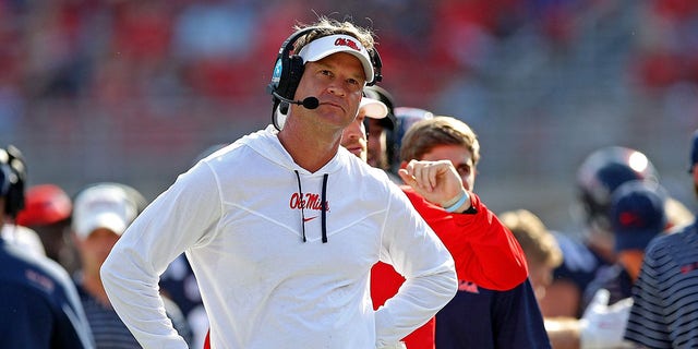 Mississippi Rebels head coach Lane Kiffin watches during the game against the Tulsa Golden Hurricane at Vaught-Hemingway Stadium on Sept. 24, 2022 in Oxford, Mississippi. 