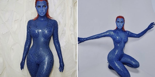 Kim Kardashian's makeup as Mystique from the "X-Men" series was spot-on.