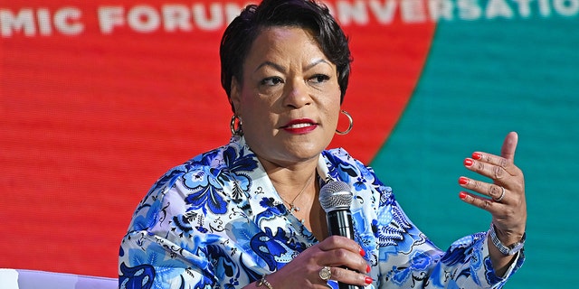 New Orleans Mayor LaToya Cantrell speaks during the Essence Festival of Culture on July 2, 2022, in New Orleans.