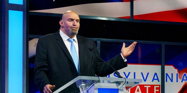 Pennsylvania Democratic Senate candidate John Fetterman participates in a debate with his GOP challenger Dr. Mehmet Oz on October 25, 2022 in Harrisburg, PA.