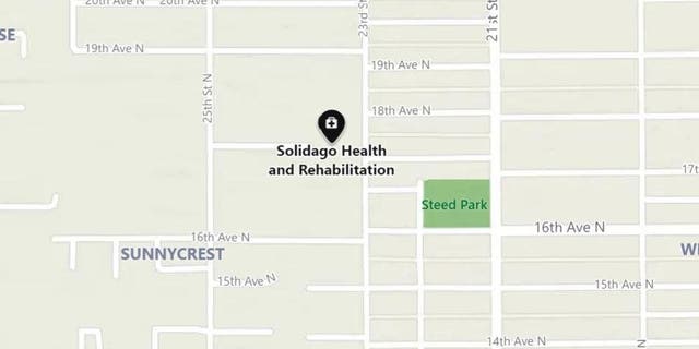 A map shows the geographic location of the Solidago Health and Rehabilitation facility in Texas City, Texas.