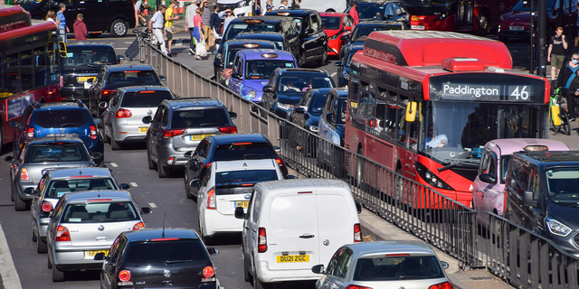 Increased traffic is seen in King's Cross as a London Underground strike hits the capital, Aug. 19, 2022.