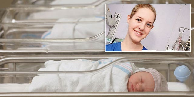 U.K. neonatal nurse Lucy Letby and a stock image of newborn babies