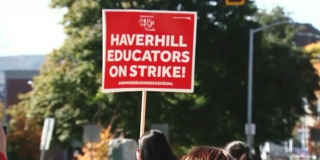 A Haverhill, Mass. teachers; strike sign.