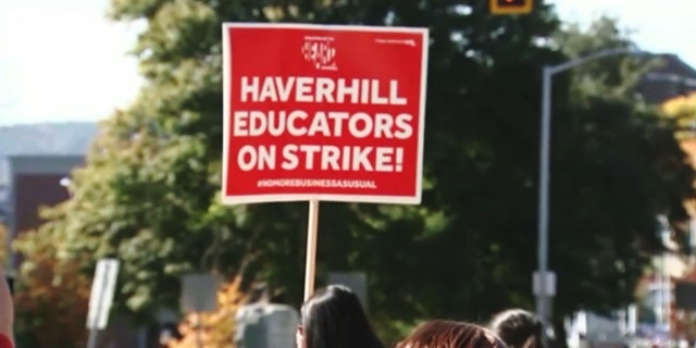 A Haverhill, Mass. teachers; strike sign.