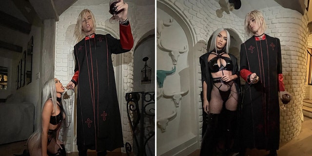 Megan Fox et Machine Gun Kelly ont fait face à de graves réactions négatives pour leur costume d'Halloween.  De nombreux chrétiens ont été offensés par le choix des rappeurs d'être prêtre et ont reçu la communion Fox.