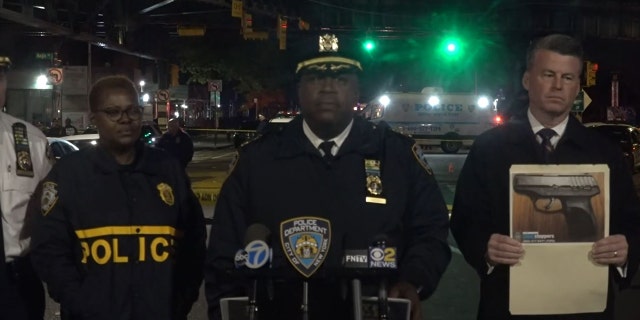 NYPD Chief of Patrol Jeffrey Maddrey speaks to reporters at the scene of an officer involved shooting in the Inwood neighborhood of Manhattan early Sunday.