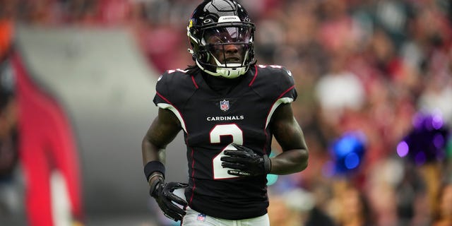 Marquise Brown of the Arizona Cardinals runs out during introductions against the Philadelphia Eagles at State Farm Stadium Oct. 9, 2022, in Glendale, Ariz.