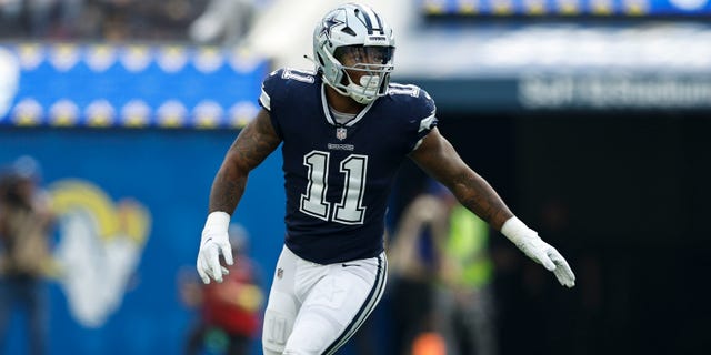 Micah Parsons of the Dallas Cowboys defends during the Los Angeles Rams game at SoFi Stadium on Oct. 9, 2022, in Inglewood, California.