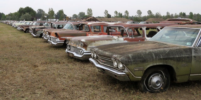 Los 325 autos clásicos estadounidenses de un hombre estacionados en un campo de Colorado a subasta