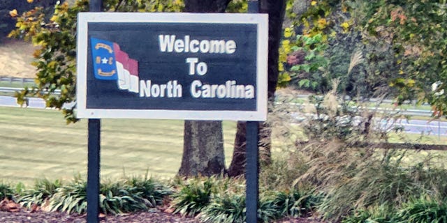 A sign greets travelers at the I-85 North Welcome Center in Grover, N.C., in October 2022.