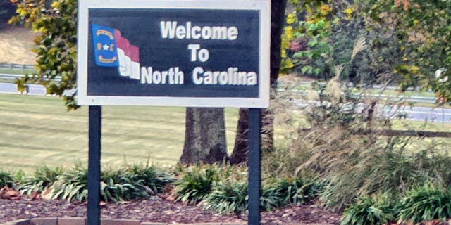 A sign greets travelers at the I-85 North Welcome Center in Grover, N.C., in October 2022.