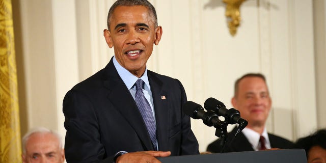 President Barack Obama talks about NBA Hall of Famer Michael Jordan during a ceremony to award the Presidential Medal of Freedom at the White House in Washington, D.C., on Nov. 22, 2016.