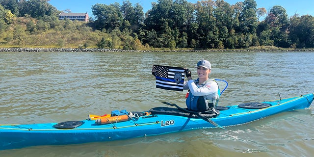 A kayaker participates in Operation Deep Blue's The Expedition to Honor Our Fallen event in early October 2022.