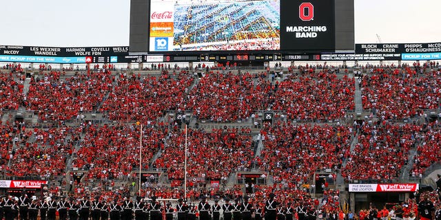 Ohio State University and University of Iowa's marching bands played an Elton John themed halftime show where they played some of the singers biggest hits like "Goodbye Yellow Brick Road" and "I'm Still Standing."