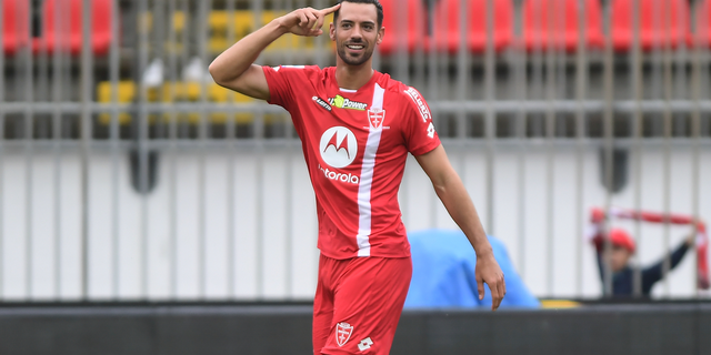 Monza's Pablo Mari' celebrates after scoring his side's second goal during the Italian Serie A soccer match between Monza and Spezia, at the U-Power Stadium in Monza, Italy, Sunday, Oct. 9, 2022. (Claudio Grassi/LaPresse via AP)